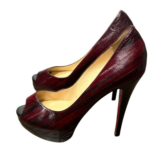 Christian Louboutin Altadama 140 EEL SKINS Burgundy Red Cherry Pumps Shoes EU 37 - Picture 1 of 7